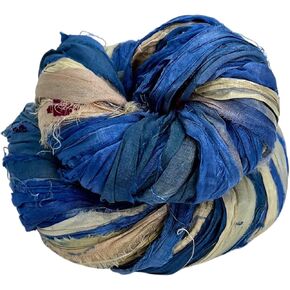 DARN GOOD YARN Recycled Sari Silk Ribbon Yarn “at The Bahamas" Dyeable 100 Grams, 50 Yards, 1 Skein Handmade one of a Kind