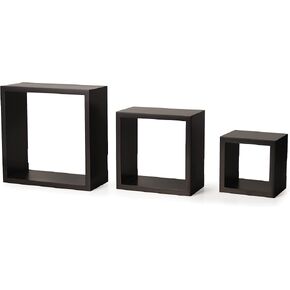 MELANNCO Floating Wall Square Cube Shelves for Bedroom, Living Room, Bathroom, Kitchen, Nursery - Wood, Set of 3, Espresso 2