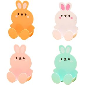 YIKANGHENG 4 Pcs Self Adhesive Plug Hooks, 4 Color Rabbit Design Plastic Plug Organizer Wall Hooks (4)