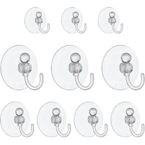 Suction Cup Hooks, 10Pcs Removable Window Suction Cups with Hooks Including 3 Sizes for Glass, PVC Suction Cups with Hooks for Shower, Bathroom and Kitchen (Round)