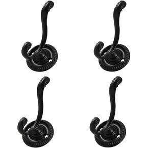 4pcs Vintage Coat Hooks, Solid Metal Double Hooks, Wall Mounted Towel Hooks, Robe Coat Hooks for Bathrooms, Kitchens, Garage Doorways, Keys, Storage Cabinets Space Saving Hooks (Bronze)