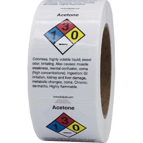 Acetone Chemical NFPA Labels, 2 x 3" Inch Rectangle, 500 Total Labels per Roll