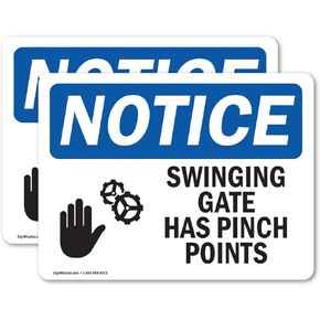 (2 Pack) Swinging Gate Has Pinch Points Sign With Symbol OSHA Notice Sign 5 Inch X 3.5 Inch Vinyl Label Decal Sticker Weather Resistant, UV Protected for Workplace, Construction Site, Made in the USA