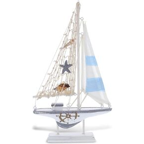 CoTa Global Moonlight Sailboat Decor – Handmade Wooden Boat Decor, Cute Beach Style Model Sail Boat Decorations, Nautical Themed Table Top Decor Living Room Centerpiece – 12.5 Inch