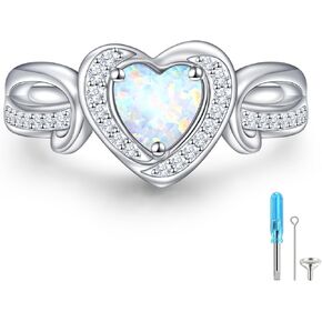 Heart Urn Rings for Ashes for Women 925 Sterling Silver Synthetic Opal Cremation Rings Urn Jewelry for Ashes of Loved Ones