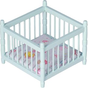 1:12 Scale Wooden Doll House Baby Bed DIY Miniature Doll House Mini Furniture Accessories with Mattress Square Bed Blue Children's Day Gift