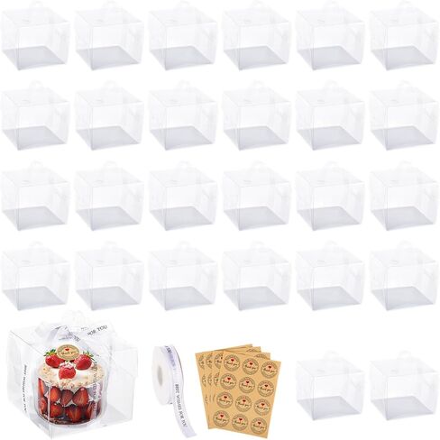 40 PCS Clear Cake Boxes 6 Inch with Handles, 6x6x5 Inches Small Bakery Boxes with Cake Boards and Ribbon, Transparent Cake Carrier Box Treat Boxes for Wedding Birthday Guest in Saudi Arabia