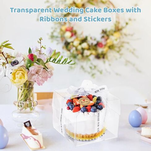 40 PCS Clear Cake Boxes 6 Inch with Handles, 6x6x5 Inches Small Bakery Boxes with Cake Boards and Ribbon, Transparent Cake Carrier Box Treat Boxes for Wedding Birthday Guest in Saudi Arabia