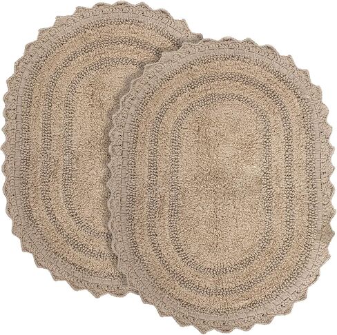 RAJRANG Cotton Bathroom Rug Pack of 2 - Oval 17x24 Inches Crochet Reversible Boho Bath Mat - Sand in Kuwait