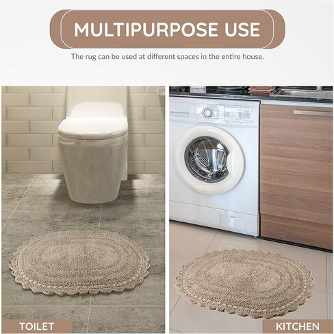 RAJRANG Cotton Bathroom Rug Pack of 2 - Oval 17x24 Inches Crochet Reversible Boho Bath Mat - Sand in Kuwait