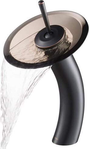 Kraus KGW-1700ORB-BRCL وعاء زجاجي ذو رافعة واحدة شلال حمام صنبور زيت مفروك برونزي مع قرص زجاجي شفاف بني in Kuwait