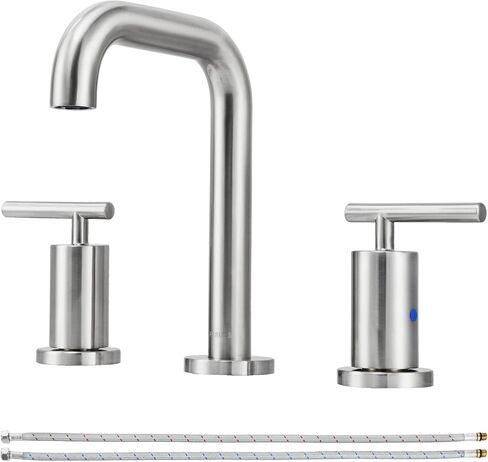 PARLOS Brushed Nickel Faucet for Bathroom Sink 3 Hole, 8 Inch Widespread Bathroom Sink Faucet, Two Handle Vanity Faucet with cUPC Supply Lines, 1.2GPM, 1437502PD in Saudi Arabia