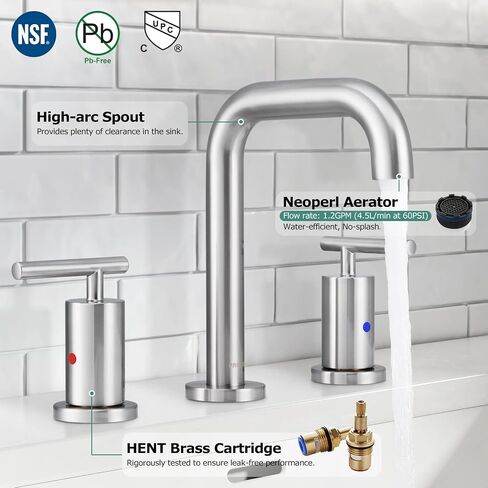 PARLOS Brushed Nickel Faucet for Bathroom Sink 3 Hole, 8 Inch Widespread Bathroom Sink Faucet, Two Handle Vanity Faucet with cUPC Supply Lines, 1.2GPM, 1437502PD in Saudi Arabia