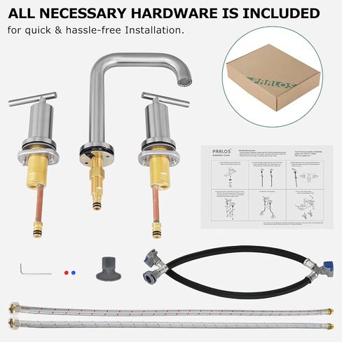 PARLOS Brushed Nickel Faucet for Bathroom Sink 3 Hole, 8 Inch Widespread Bathroom Sink Faucet, Two Handle Vanity Faucet with cUPC Supply Lines, 1.2GPM, 1437502PD in Saudi Arabia