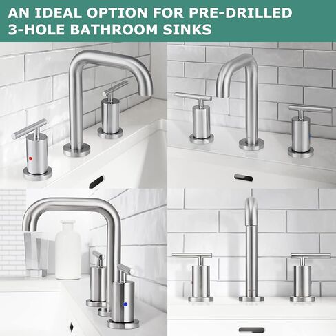 PARLOS Brushed Nickel Faucet for Bathroom Sink 3 Hole, 8 Inch Widespread Bathroom Sink Faucet, Two Handle Vanity Faucet with cUPC Supply Lines, 1.2GPM, 1437502PD in Saudi Arabia