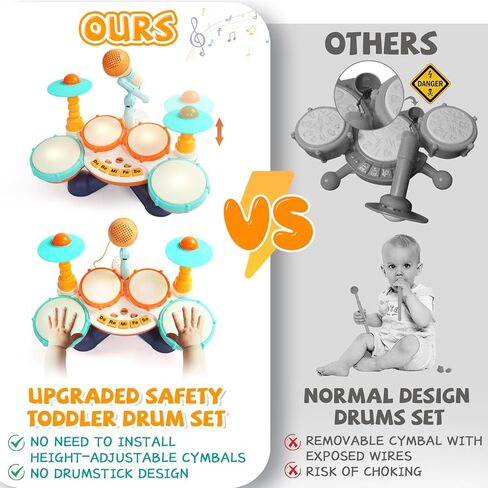 مجموعة طبول للأطفال مجموعة طبول للأطفال الصغار من 1 إلى 3 ألعاب موسيقية مع ميكروفون للأطفال الصغار ألعاب لعمر سنة واحدة للأولاد والبنات هدايا عيد الميلاد الأولى تضيء لعبة تعليمية للأعمار من 1 إلى 3 سنوات (لون عشوائي) in Kuwait