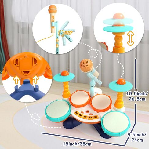 مجموعة طبول للأطفال مجموعة طبول للأطفال الصغار من 1 إلى 3 ألعاب موسيقية مع ميكروفون للأطفال الصغار ألعاب لعمر سنة واحدة للأولاد والبنات هدايا عيد الميلاد الأولى تضيء لعبة تعليمية للأعمار من 1 إلى 3 سنوات (لون عشوائي) in Kuwait