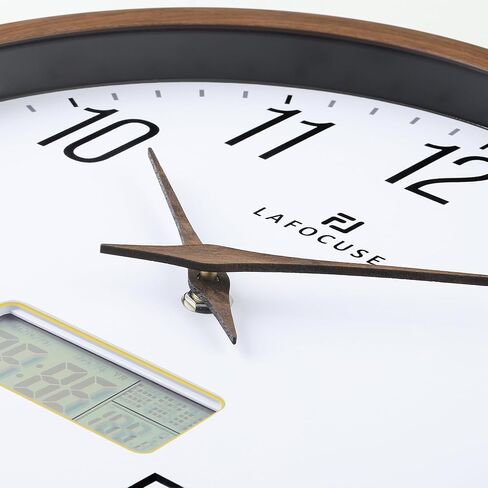Lafocuse Brown Wooden Grain Frame LCD Wall Clock with Date and Temperature,Time,Month,Day of Week,Silent Quartz Digital Wall Clocks Battery Operated 12 inch Decorative for Living Room Office Bedroom in Saudi Arabia