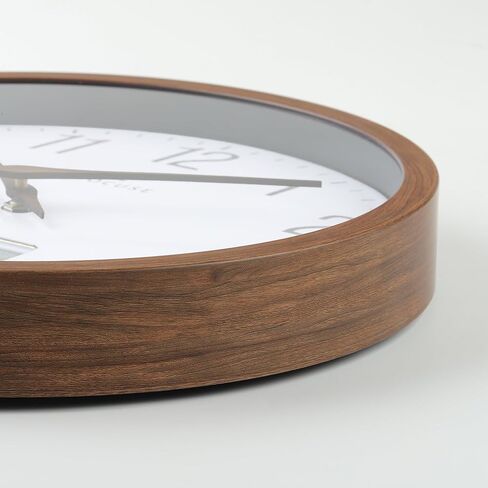Lafocuse Brown Wooden Grain Frame LCD Wall Clock with Date and Temperature,Time,Month,Day of Week,Silent Quartz Digital Wall Clocks Battery Operated 12 inch Decorative for Living Room Office Bedroom in Saudi Arabia