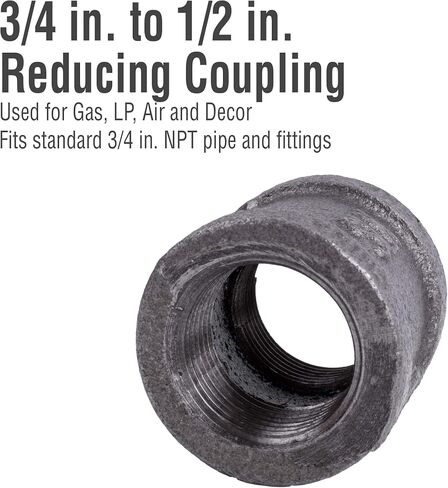 Reducing Coupling 1 in. x 3/4 in. PIPE DECOR Black Malleable Iron for DIY Vintage Industrial Pipe Furniture Building and Regular Plumbing Applications, 4 Pack in Kuwait