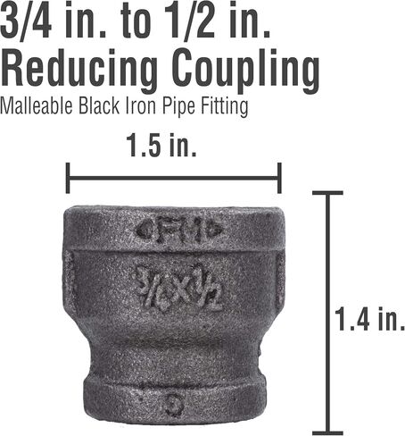Reducing Coupling 1 in. x 3/4 in. PIPE DECOR Black Malleable Iron for DIY Vintage Industrial Pipe Furniture Building and Regular Plumbing Applications, 4 Pack in Kuwait