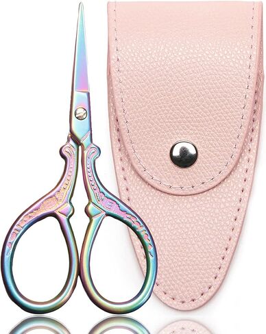 3.6 inch Small Sewing Scissors, Mini Scissors in a Pouch, All Purpose with Leather Sheath Cover, Color PINK Green in Saudi Arabia
