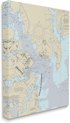 Stupell Industries Annapolis Harbor Nautical Map Traditional Cartography Chart, Designed by Daphne Polselli Canvas Wall Art, 16 x 20, Grey in Saudi Arabia