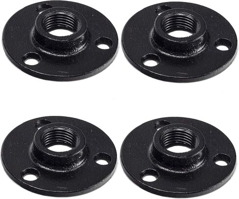 4pcs 1/2 Inch Malleable Black Floor Iron Flange DN15, Three Holes Flange Iron Pipe Floor Fitting Plumbing Threaded Flange DIY Wall Industrial Steampunk Furniture Vintage Retro Decor in Saudi Arabia