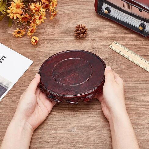 FINGERINSPIRE Wooden Display Stand Base 5.5 inch Inner Diameter Dark Red Wooden Round Vase Base, Vintage Circular Table Lamp Teapot Base Handicraft Decoration Display Stand for Home Decor in Saudi Arabia