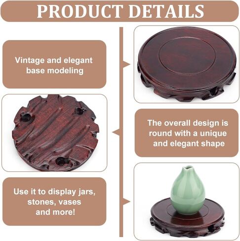 FINGERINSPIRE Wooden Display Stand Base 5.5 inch Inner Diameter Dark Red Wooden Round Vase Base, Vintage Circular Table Lamp Teapot Base Handicraft Decoration Display Stand for Home Decor in Saudi Arabia