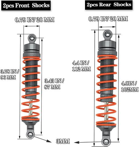 4PCS All Aluminum Front Rear RC Shocks Upgrade Parts for 1/10 Slash 4x4 Rustler 4X4 Stampede 4X4 Hoss 4X4, ARRCat Big Bore RC Shock Absorber Hops up,Replace 5862,Gray in Kuwait