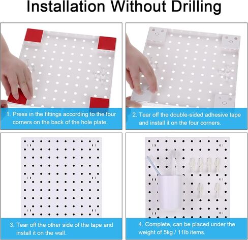 6 قطع من منظم الحائط Pegboard مقاس 10 بوصات صغيرة Pegboard Pegboard مجموعات لوحة الحائط ملحقات Pegboard طريقتان للتركيب لا تسبب ضررًا للجدار لمفضلات مكتب الحمام والمطبخ in Kuwait