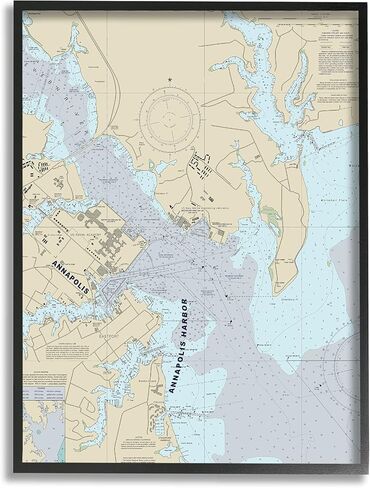 Stupell Industries Annapolis Harbor Nautical Map Traditional Cartography Chart, Designed by Daphne Polselli Canvas Wall Art, 16 x 20, Grey in Saudi Arabia