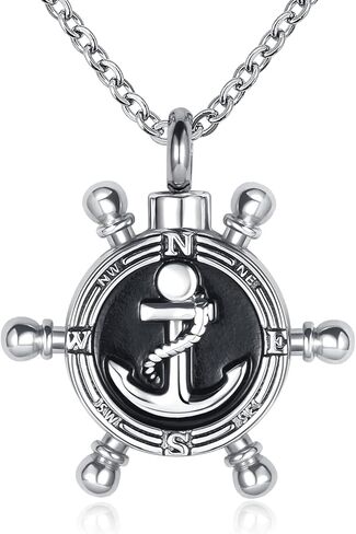 Compass Nautical Ship Wheel Cremation Urn Necklace for Ashes Keepsake Memorial Stainless Steel Pendant Jewelry for Men Women in Kuwait