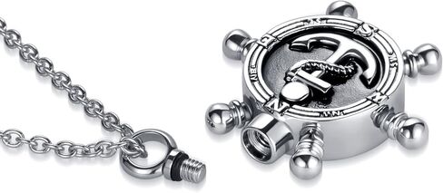 Compass Nautical Ship Wheel Cremation Urn Necklace for Ashes Keepsake Memorial Stainless Steel Pendant Jewelry for Men Women in Kuwait