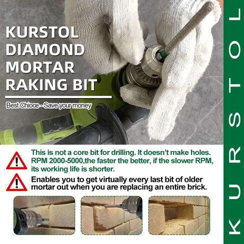لقمة هاون ماسية من KURSTOL - 5/16 بوصة × 4 بوصة مع خيط 58-11 لإزالة ملاط ​​البناء بالطوب والحجر وقطعة طاحونة زاوية خرسانية in Kuwait