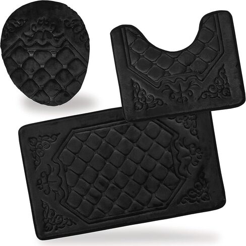 All American Collection 3PC Memory Foam Bath Mats Soft Plush Crown Design Anti-Slip Shower Bathroom Contour Toilet Lid Cover Rugs (Teal) in Kuwait