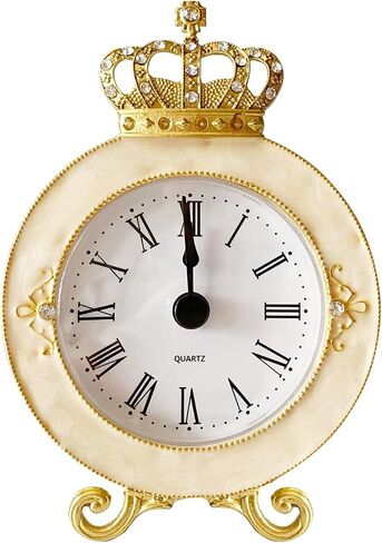 Vintage Mini Analog Table Clock, Silent Crown Table Clock with Hand-Painted Metal Body and Battery Operated Non-Ticking Clock Core for Shelf, Living Room, Bedroom, Bedside, Desk, Gift Clock in Saudi Arabia