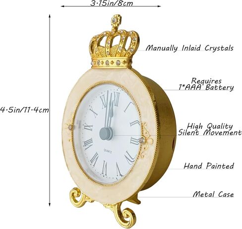 Vintage Mini Analog Table Clock, Silent Crown Table Clock with Hand-Painted Metal Body and Battery Operated Non-Ticking Clock Core for Shelf, Living Room, Bedroom, Bedside, Desk, Gift Clock in Saudi Arabia
