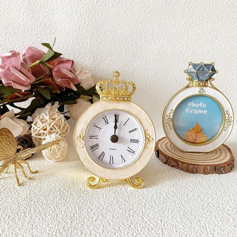 Vintage Mini Analog Table Clock, Silent Crown Table Clock with Hand-Painted Metal Body and Battery Operated Non-Ticking Clock Core for Shelf, Living Room, Bedroom, Bedside, Desk, Gift Clock in Saudi Arabia