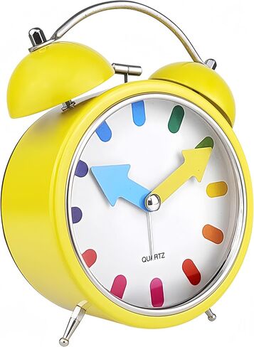 4.3'' Loud Twin Bell Alarm Clock for Heavy Sleepers-Travel Alarm Clock with Backlight, Analog Retro Desk Clock,Battery Operated,Small Cute Alarm Clock for Bedroom Home Decor J-ON (Yellow) in Saudi Arabia