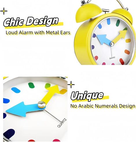 4.3'' Loud Twin Bell Alarm Clock for Heavy Sleepers-Travel Alarm Clock with Backlight, Analog Retro Desk Clock,Battery Operated,Small Cute Alarm Clock for Bedroom Home Decor J-ON (Yellow) in Saudi Arabia