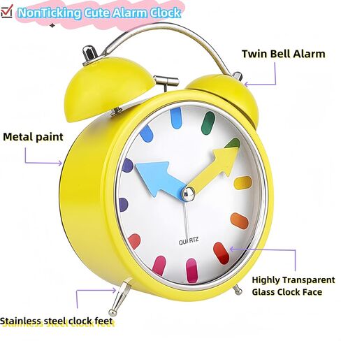 4.3'' Loud Twin Bell Alarm Clock for Heavy Sleepers-Travel Alarm Clock with Backlight, Analog Retro Desk Clock,Battery Operated,Small Cute Alarm Clock for Bedroom Home Decor J-ON (Yellow) in Saudi Arabia
