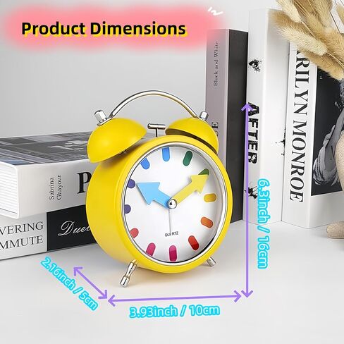4.3'' Loud Twin Bell Alarm Clock for Heavy Sleepers-Travel Alarm Clock with Backlight, Analog Retro Desk Clock,Battery Operated,Small Cute Alarm Clock for Bedroom Home Decor J-ON (Yellow) in Saudi Arabia