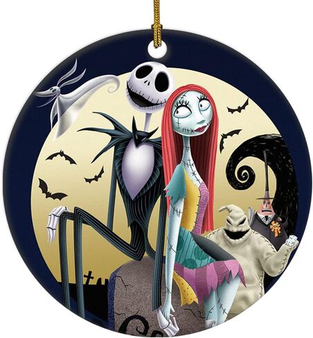 Funny Christmas Ornament Nightmare Before Christmas Moonlight Madness Ceramic Christmas Hanging Ornament Features Jack Skellington & Sally Christmas Ornament for Christmas Tree Decorations Home Decor in Saudi Arabia