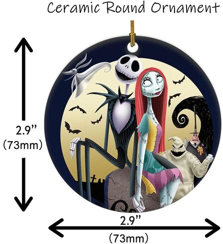 Funny Christmas Ornament Nightmare Before Christmas Moonlight Madness Ceramic Christmas Hanging Ornament Features Jack Skellington & Sally Christmas Ornament for Christmas Tree Decorations Home Decor in Saudi Arabia