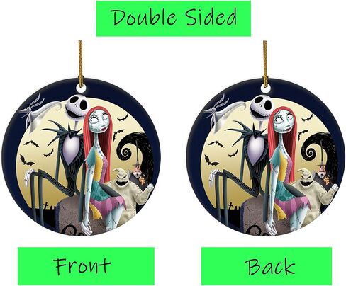 Funny Christmas Ornament Nightmare Before Christmas Moonlight Madness Ceramic Christmas Hanging Ornament Features Jack Skellington & Sally Christmas Ornament for Christmas Tree Decorations Home Decor in Saudi Arabia