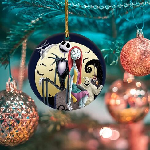 Funny Christmas Ornament Nightmare Before Christmas Moonlight Madness Ceramic Christmas Hanging Ornament Features Jack Skellington & Sally Christmas Ornament for Christmas Tree Decorations Home Decor in Saudi Arabia
