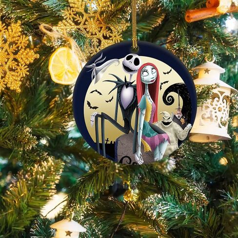 Funny Christmas Ornament Nightmare Before Christmas Moonlight Madness Ceramic Christmas Hanging Ornament Features Jack Skellington & Sally Christmas Ornament for Christmas Tree Decorations Home Decor in Saudi Arabia