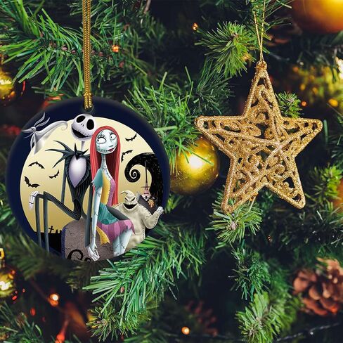 Funny Christmas Ornament Nightmare Before Christmas Moonlight Madness Ceramic Christmas Hanging Ornament Features Jack Skellington & Sally Christmas Ornament for Christmas Tree Decorations Home Decor in Saudi Arabia
